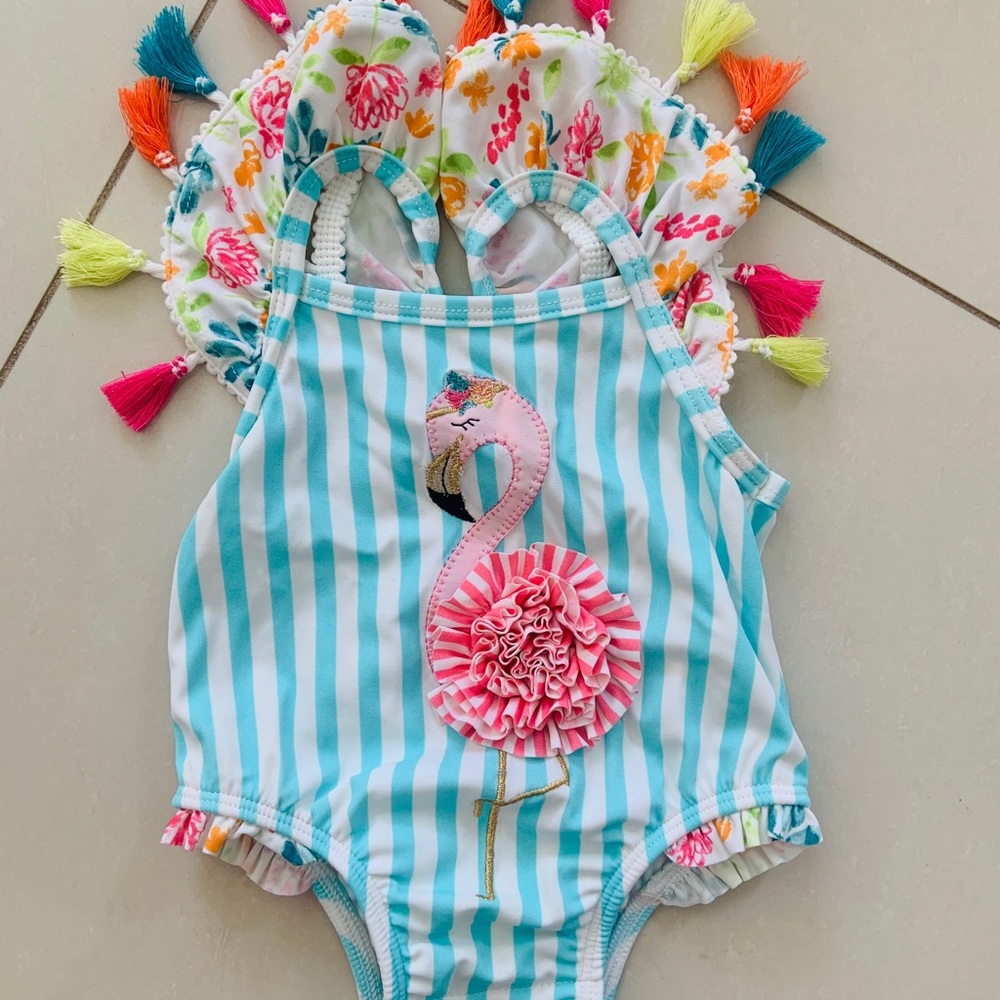Mud Pie Flamingo Tassel Swimsuit 3-6m